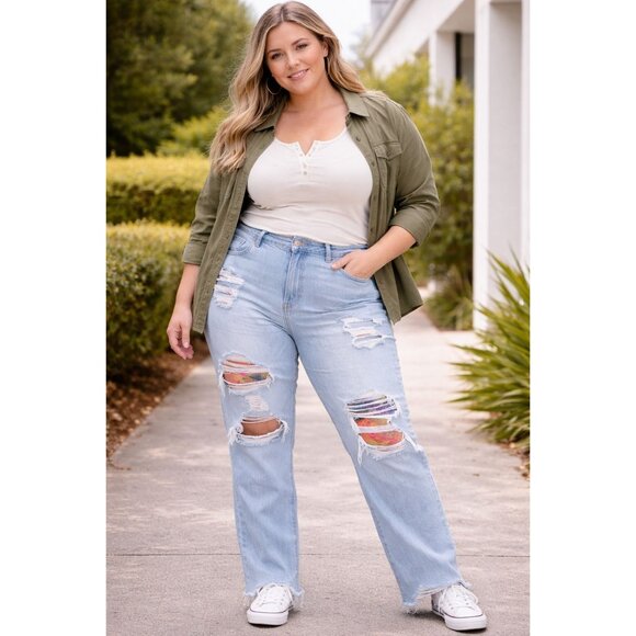 American Eagle Outfitters Denim - American Eagle Mom Jeans Distressed Patchwork Size 16 Long Y2K 90s Casual Boho